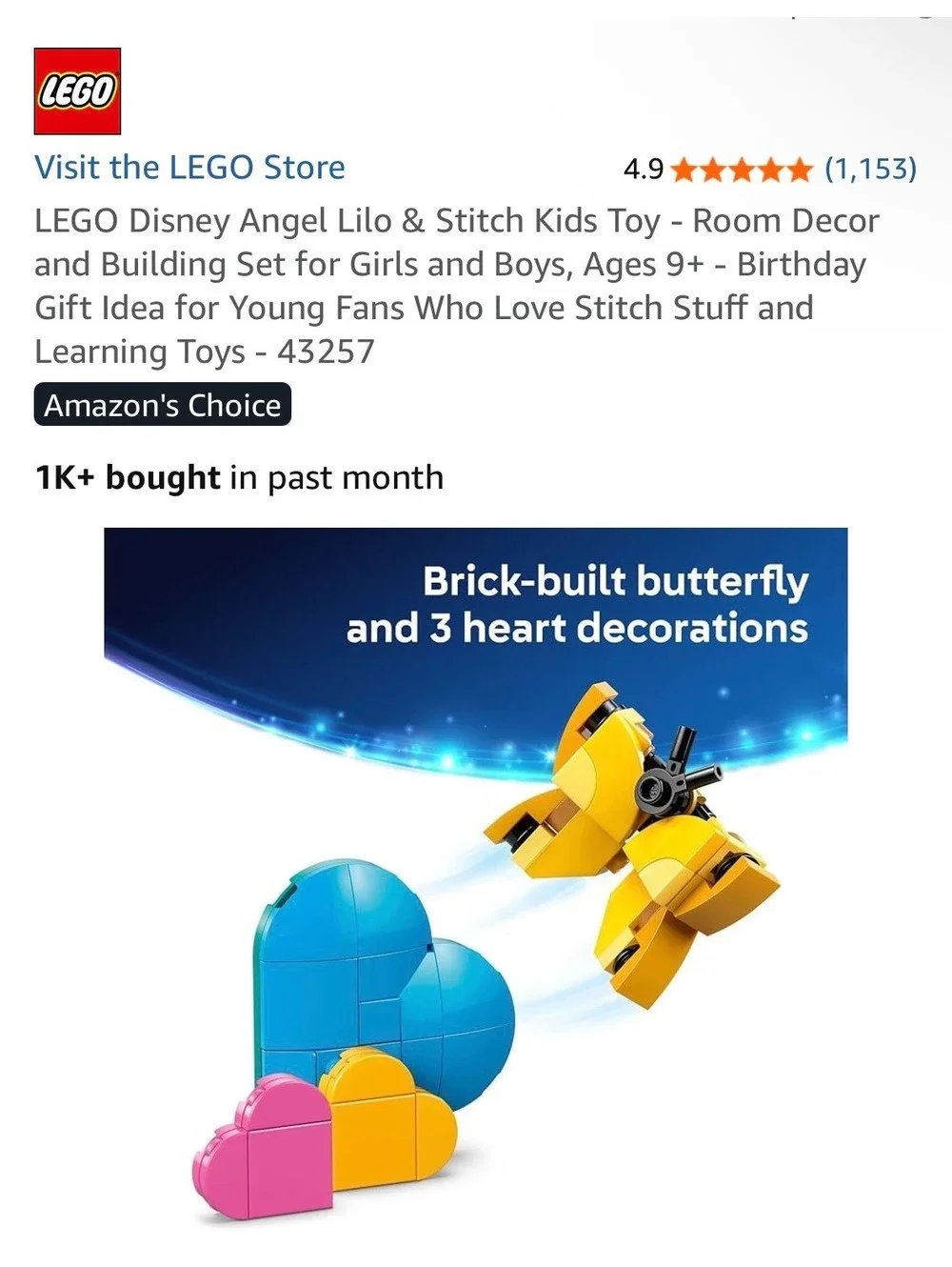 LEGO Disney Angel Lilo & Stitch Kids Toy Building Set - Ages 9+